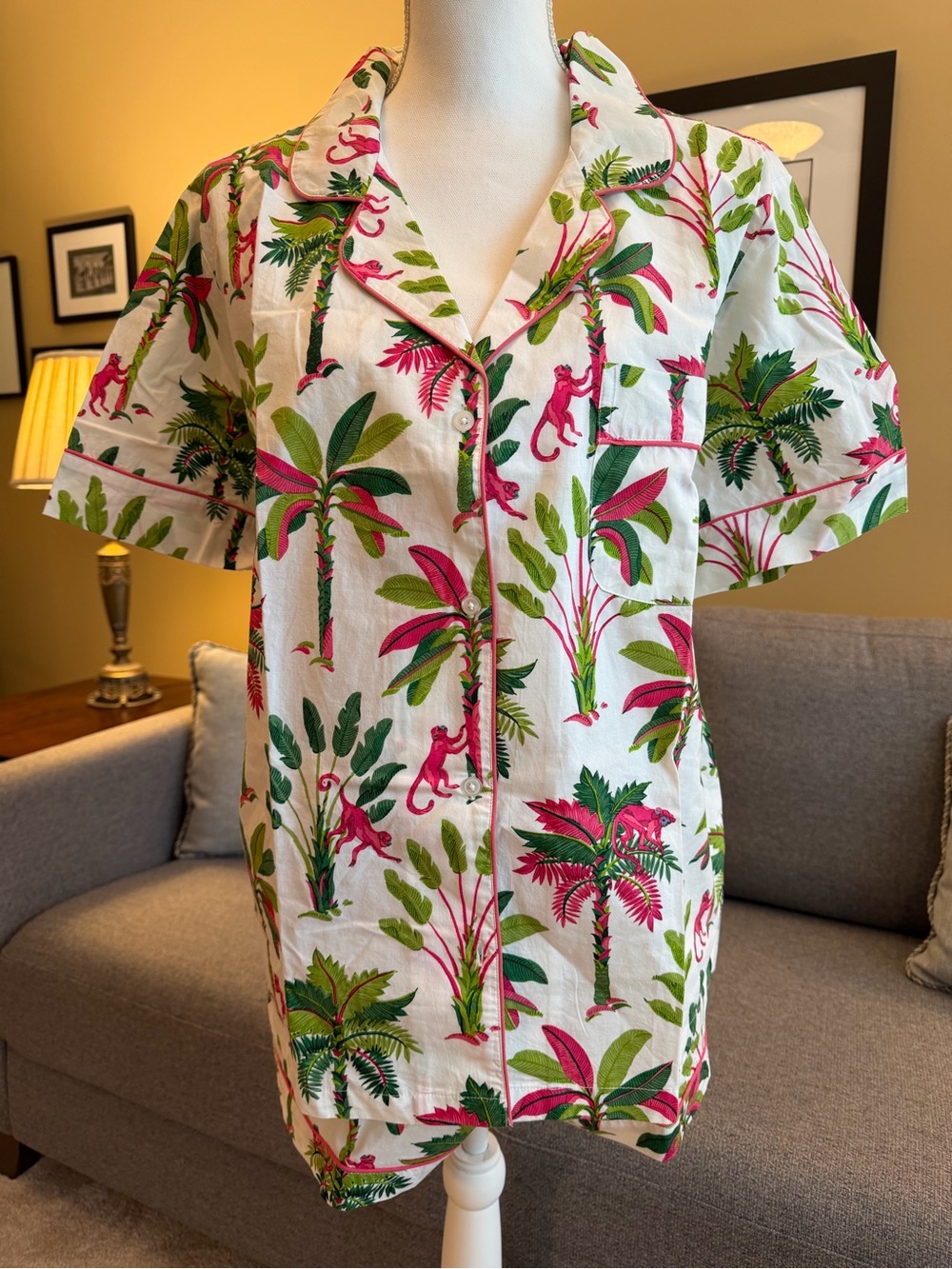Print Fresh NWT Pajama Set Short Sleeve Top / Shorts - Green Pink Tropical